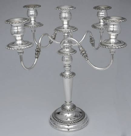 Silverplate Hollowware 5 Light Candelabra with Bobeche by Forbes