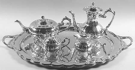Melon (Silverplate, Hollowware) 5-Piece Silverplate Tea Set (with Tray)