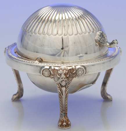 273 (Silverplate, Hollowware) Roll Top Round Butter W/Glass Liner