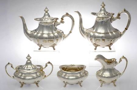 Duncan-Footed Duncan (Sterling, Hollowware) 5 Piece Tea Set (SCP, STP, SCR, SSU, SWB)
