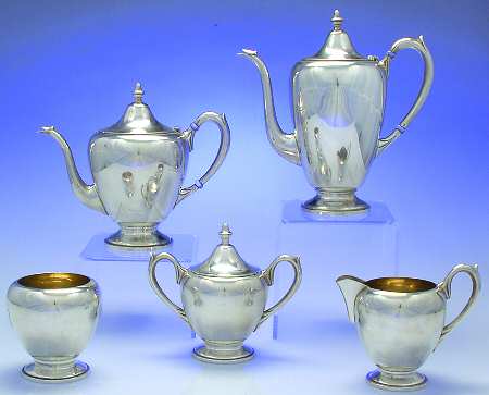 400-Plain (Sterling, Hollowware) 5 Piece Tea Set (SCP, STP, SCR, SSU, SWB)