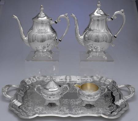FBR30 (Silverplate, Hollowware) 5-Piece Silverplate Tea Set (with Tray)