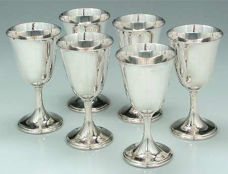 186 (Sterling, Hollowware) Sterling Water Goblet - Set of 6