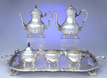 Lady Margaret (Silverplate, Hollowware) 6-Piece Plated Tea Set (Waste & Tray)