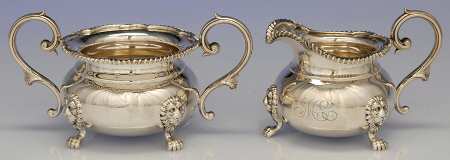 Lion (Sterling, Hollowware) Mini Sterling Creamer and Open Sugar