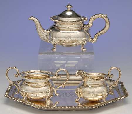 Lion (Sterling, Hollowware) 4-Piece Sterling Mini Tea Set & Comp Tray