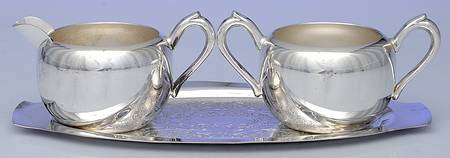 1087 (Silverplate, Hollowware) Creamer, Open Sugar & Tray Set