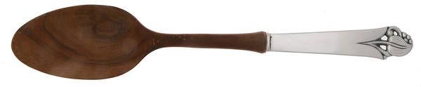 Woodlily (Sterling, 1945, Glossy) Salad Serving Spoon with Wooden Bowl