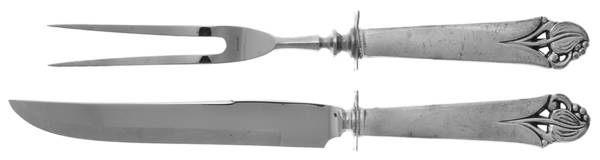 Woodlily (Sterling, 1945, Glossy) Small Steak 2-Piece Carving Set w/Stainless Blade