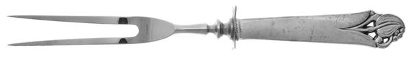 Woodlily (Sterling, 1945, Glossy) Small Steak Carving Fork with Stainless Prongs