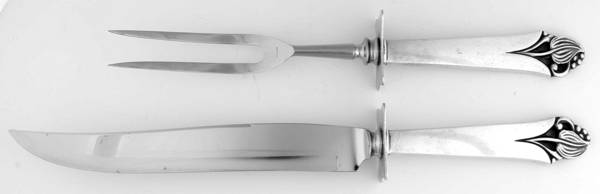 Woodlily (Sterling, 1945, Glossy) (2 Pc)Carving Set-Lg Stnbl/Roast w/Sterling Guard