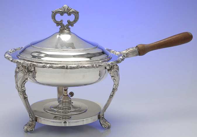 6044 (Silverplate, Hollowware) Chafing Dish W/Lid, Burner, Stand-No Liner