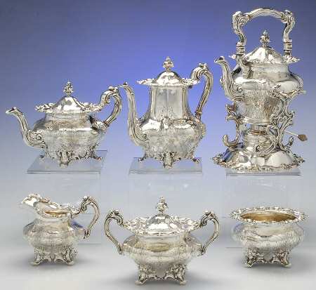 2830 (Sterling, Hollowware) 6 Piece Tea Set (SCP, STP, SCR, SSU, SWB, SKES)