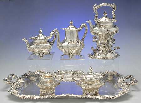 2830 (Sterling, Hollowware) 6 Piece Tea Set (SCP, STP, SCR, SSU, SKES, WTL)