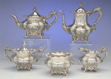 2830 (Sterling, Hollowware) 5 Piece Tea Set (SCP, STP, SCR, SSU, SWB)