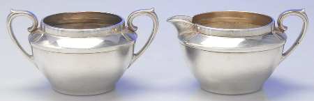 3608 (Silverplate, Hollowware) Creamer & Open Sugar Set by Forbes