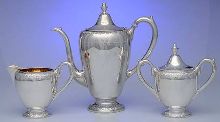 400-Floral (Sterling, Hollowware) 3-Piece Coffee Set with Coffee Pot