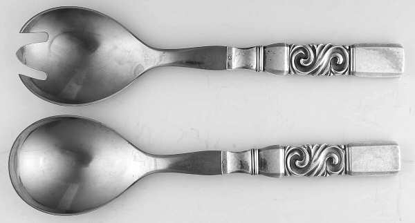 Scroll (Sterling, 1927) Salad Set 2 Piece Stainless Bowl Medium