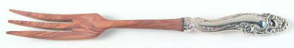 Decor (Sterling, 1953, No Monograms) Salad Serving Fork with Wooden Prongs
