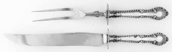 English Gadroon (Sterling, 1939, No Monos) (2 Pc)Carving Set-Lg Stnbl/Roast w/Sterling Guard