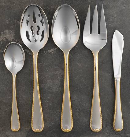 Golden Ribbon Edge (Stainless, Gold Accent) 5 Piece Hostess Set