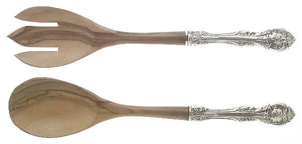 King Edward (Sterling, 1936, No Monos) Wooden Bowl 2-Piece Salad Set