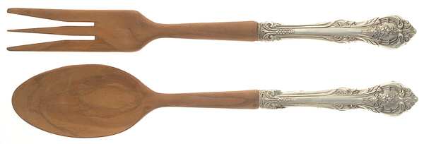 King Edward (Sterling, 1936, No Monos) Wooden Bowl 2 Piece Salad Set