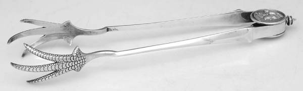 Medallion (Sterling, 1864) Oversized Ice Serving Tongs with Claw Tips by Gorham Silver