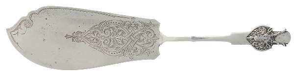 Saxon Stag (Coin, 1855) Large Solid Bright Cut Fish Serving Knife by Gorham Silver