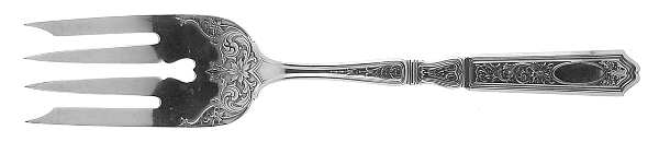St. Dunstan Chased (Sterling, 1917) Large Solid Cold Meat Serving Fork