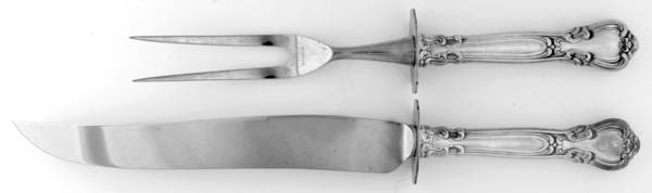 Chantilly (Sterling, 1950, "Gorham", No Monograms) Large 2-Piece Roast Carving Set w/ Stainless Blade