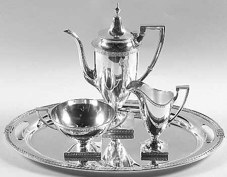Etruscan (Sterling, Hollowware) 4 Piece Mini Coffee Set (SCPM, SCRM, SSUOM, STRDEM)
