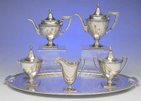 Etruscan (Sterling, Hollowware) 6 Piece Tea Set (SCP, STP, SCR, SSU, SWB, WTL)