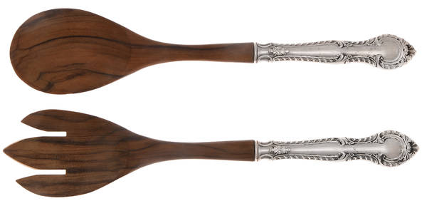 English Gadroon (Sterling, 1939, No Monos) Wooden Bowl 2 Piece Salad Set