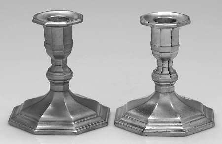 Octette (Pewter, Hollowware) Pair of 4" Console Candleholders by Gorham Silver