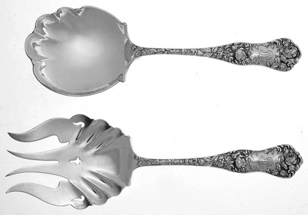 American Beauty (Sterling, 1896, Monograms) Solid Oversized Serving Salad Set