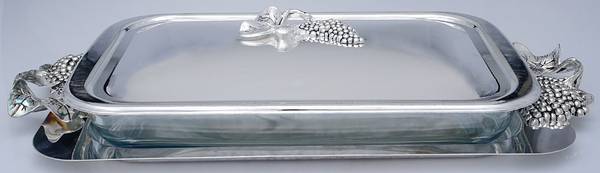 Grape (Silverplate, Hollowware) 3 Qt Rectangular Covered Casserole w/Liner