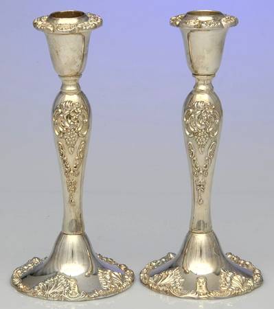 Baroque (Silverplate, Hollowware) Pair of 8" Candlesticks