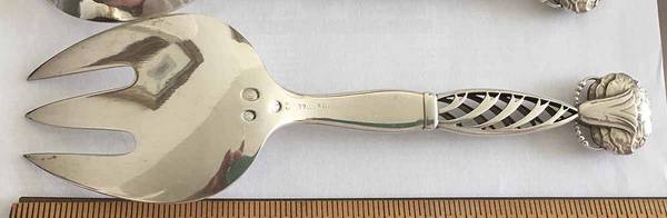 No. 83 Ornamental (Sterling) Solid Salad Serving Fork by Georg Jensen (Denmark)