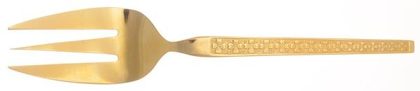 Golden Trocadero (Gold Electroplate) Medium Solid Cold Meat Serving Fork by Hanford Forge