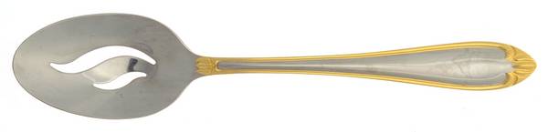 Abigail-Gold Accent (Stainless) Pierced Tablespoon (Serving Spoon)