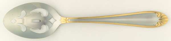 Abigail-Gold Accent (Stainless) Pierced Tablespoon (Serving Spoon)