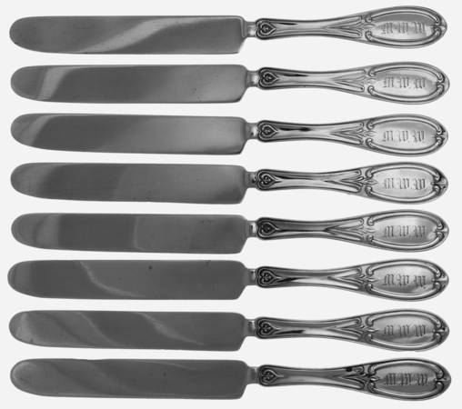 Coin Silver Flatware (Set of 8) Solid Dessert/Tea Knife by Hall,Hewson &Brower