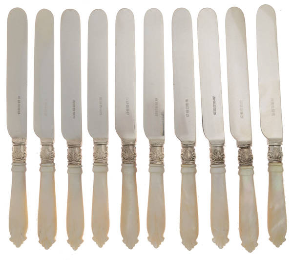 Pearl Handle 5 (Silverplate) (Set of 10) Dessert Knife with Silverplate Blade by Harrison Bros & Howson
