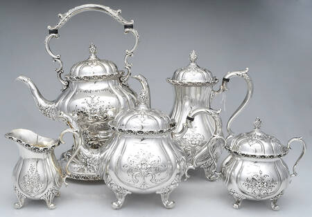 Du Barry-Chased (Silverplate, Hllwr, Websterwlcx) 5-Piece Plated Tea Set (with Kettle)