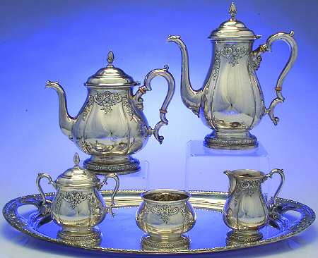 Prelude-Chased (Sterling Hollowware) 6 Piece Tea Set (SCP, STP, SCR, SSU, SWB, WTL)
