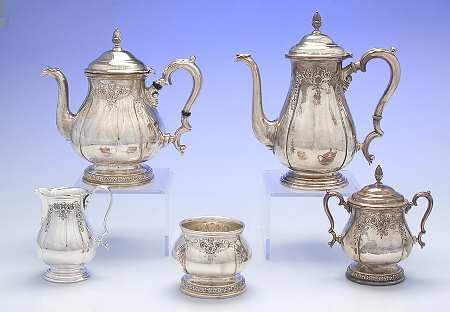 Prelude-Chased (Sterling Hollowware) 5 Piece Tea Set (SCP, STP, SCR, SSU, SWB)
