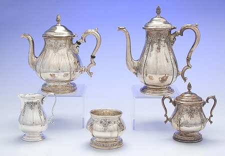 Prelude-Chased (Sterling Hollowware) 5 Piece Tea Set (SCP, STP, SCR, SSU, SWB)