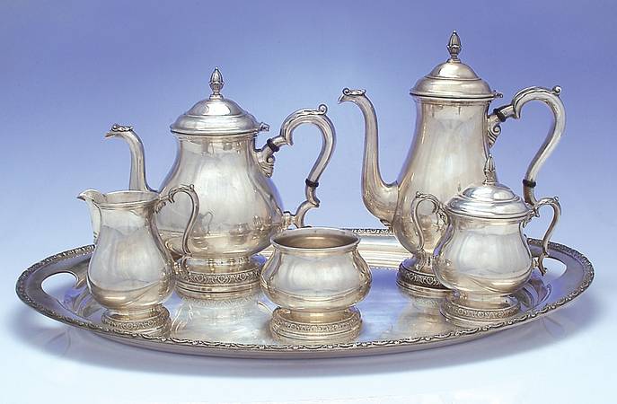 Prelude-Plain (Sterling Hollowware) 6 Piece Tea Set (SCP, STP, SCR, SSU, SWB, WTL)