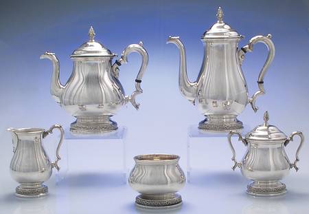 Prelude-Plain (Sterling Hollowware) 5 Piece Tea Set (SCP, STP, SCR, SSU, SWB)
